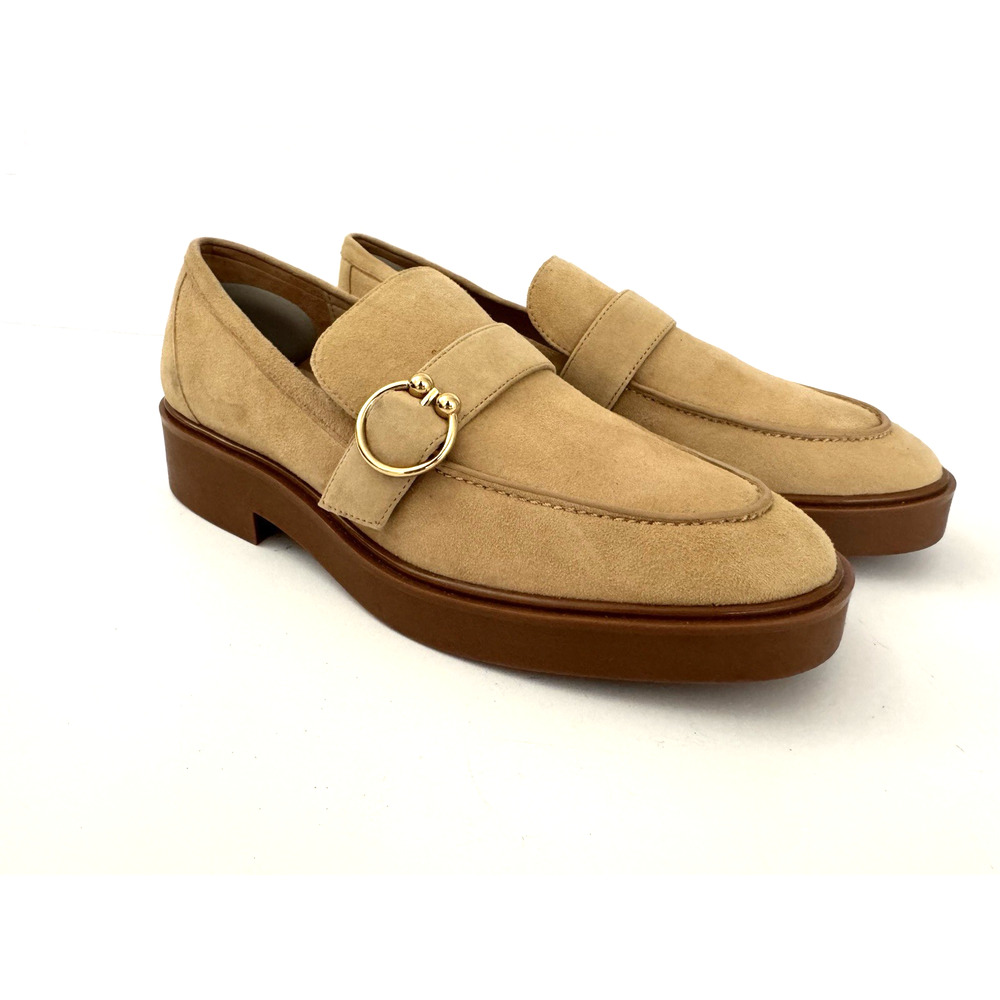 Stuart Weitzman Brenna Loafers 10B Golden Beige Suede Leather Chunky - Eur 40.5